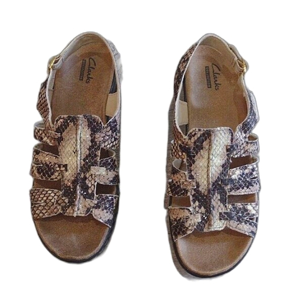 Clarks Lexi Marigold Women's Snake Print Leather Wedge Sandals Size 7
